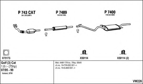 VW226 FENNO Exhaust System Exhaust Pipe
