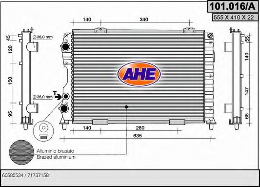 101.016/A AHE Радиатор, охлаждение двигателя