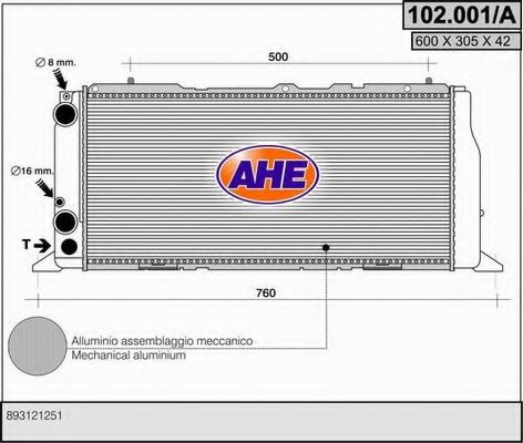 102.001/A AHE Радиатор, охлаждение двигателя