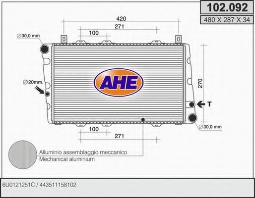 102.092 AHE Радиатор, охлаждение двигателя