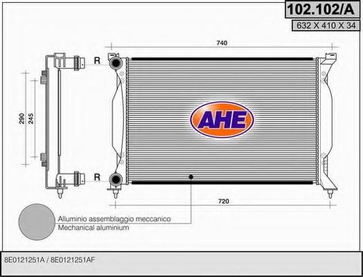 102.102/A AHE Радиатор, охлаждение двигателя