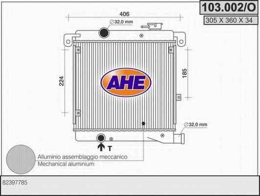 103.002/O AHE Радиатор, охлаждение двигателя