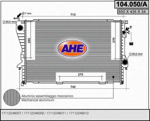 104.050/A AHE Cooling System Radiator, engine cooling