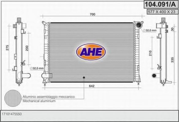 104.091/A AHE Cooling System Radiator, engine cooling