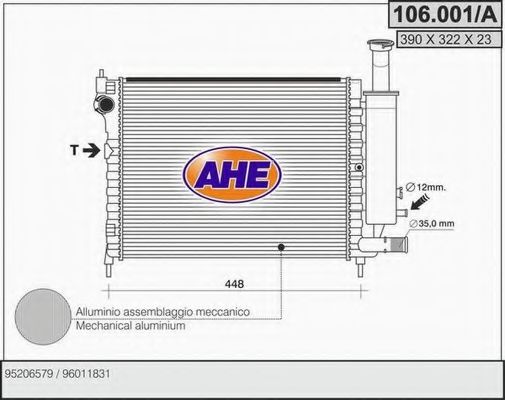 106.001/A AHE Радиатор, охлаждение двигателя