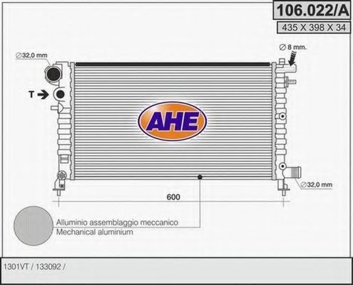 106.022/A AHE Радиатор, охлаждение двигателя