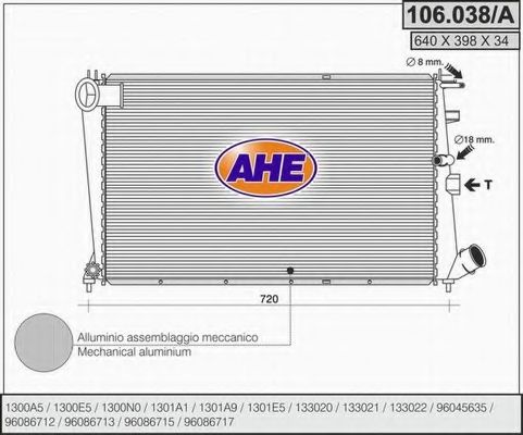 106.038/A AHE Радиатор, охлаждение двигателя