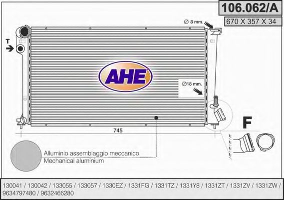 106.062/A AHE Радиатор, охлаждение двигателя