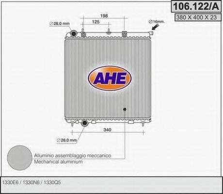 106.122/A AHE Радиатор, охлаждение двигателя