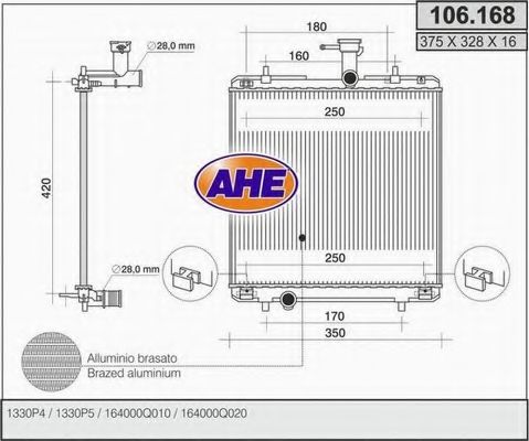 106.168 AHE Радиатор, охлаждение двигателя