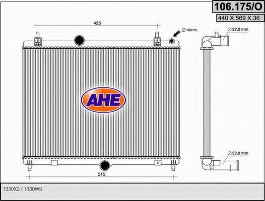 106.175/O AHE Cooling System Radiator, engine cooling
