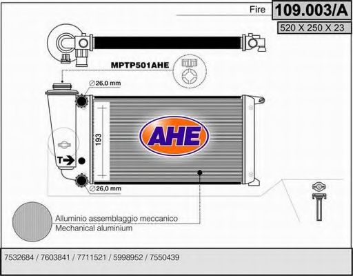 109.003/A AHE Радиатор, охлаждение двигателя