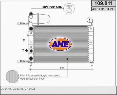 109.011 AHE Cooling System Radiator, engine cooling