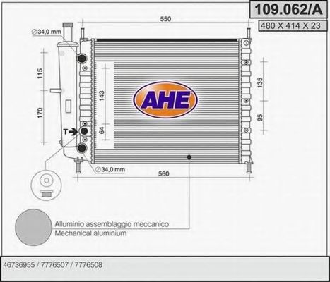 109.062/A AHE Радиатор, охлаждение двигателя