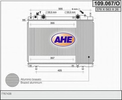 109.067/O AHE Cooling System Radiator, engine cooling