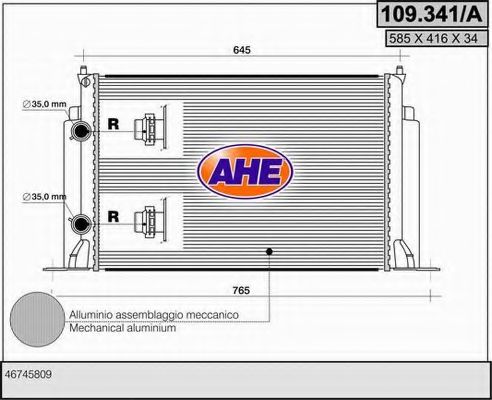 109.341/A AHE Cooling System Radiator, engine cooling