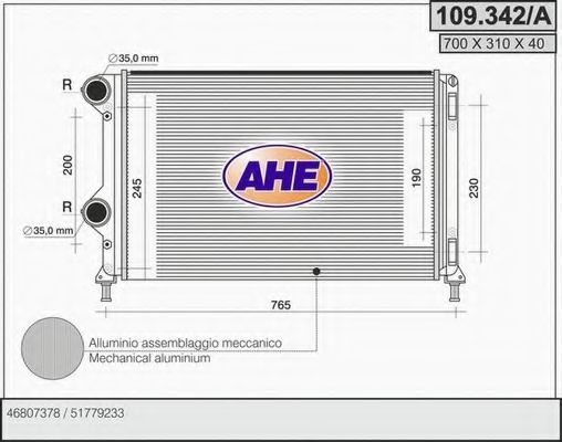 109.342/A AHE Радиатор, охлаждение двигателя