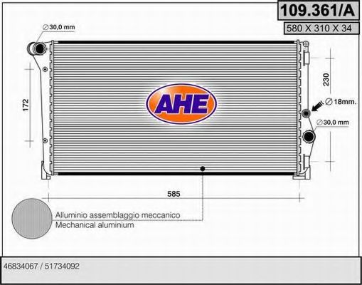 109.361/A AHE Cooling System Radiator, engine cooling