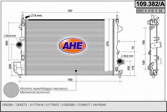 109.382/A AHE Cooling System Radiator, engine cooling