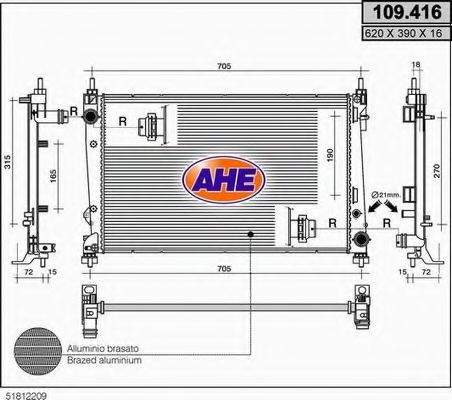 109.416 AHE Cooling System Radiator, engine cooling