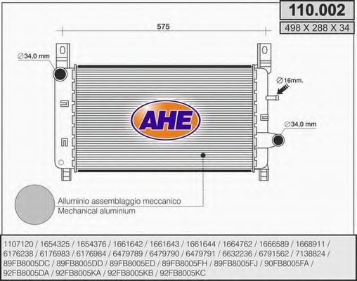 110.002 AHE Cooling System Radiator, engine cooling
