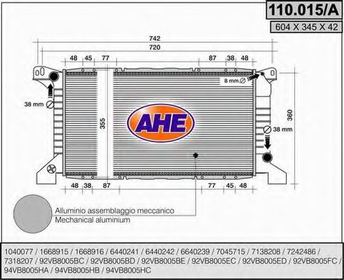 110.015/A AHE Cooling System Radiator, engine cooling