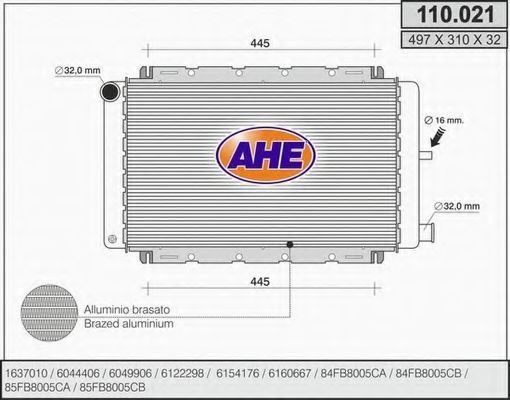 110.021 AHE Радиатор, охлаждение двигателя