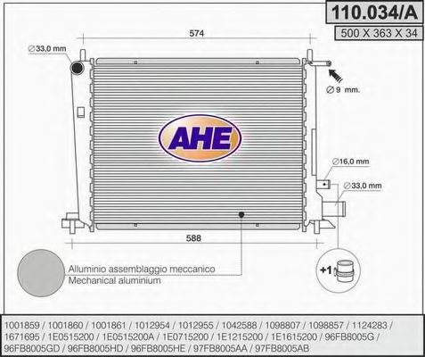 110.034/A AHE Радиатор, охлаждение двигателя