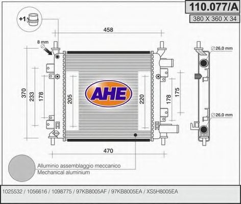 110.077/A AHE Cooling System Radiator, engine cooling