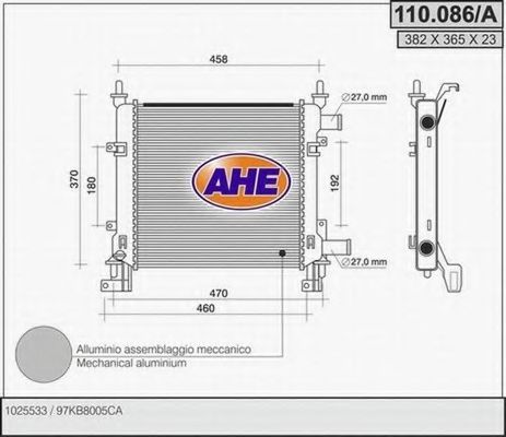 110.086/A AHE Радиатор, охлаждение двигателя