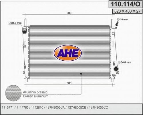 110.114/O AHE Cooling System Radiator, engine cooling
