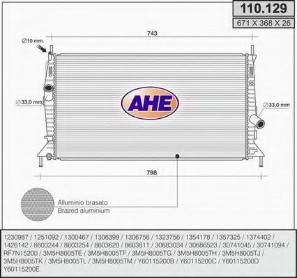 110.129 AHE Cooling System Radiator, engine cooling