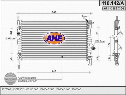 110.142/A AHE Радиатор, охлаждение двигателя