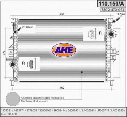 110.150/A AHE Cooling System Radiator, engine cooling