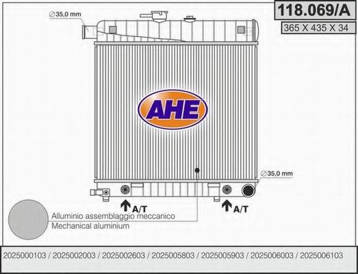 118.069/A AHE Радиатор, охлаждение двигателя