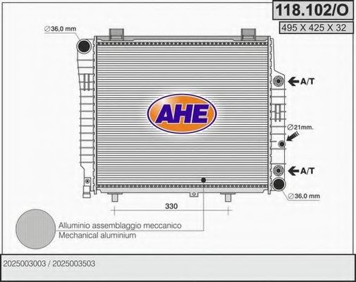 118.102/O AHE Радиатор, охлаждение двигателя