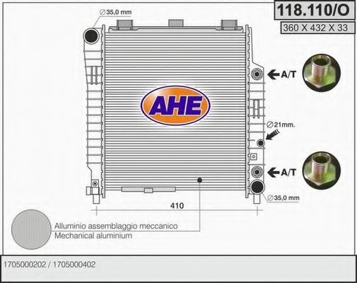 118.110/O AHE Cooling System Radiator, engine cooling