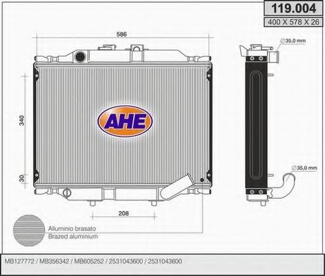 119.004 AHE Cooling System Radiator, engine cooling