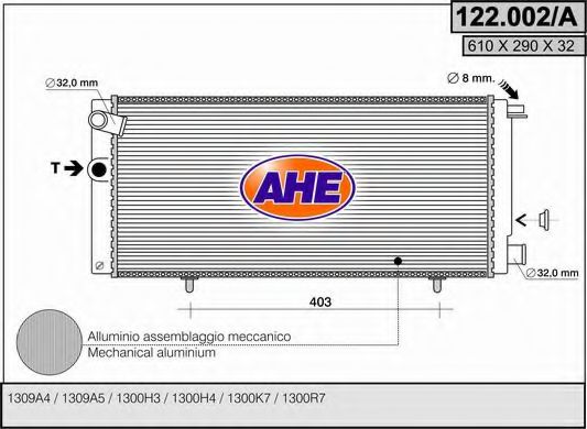122.002/A AHE Радиатор, охлаждение двигателя