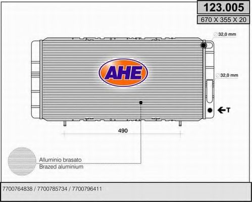 123.005 AHE Радиатор, охлаждение двигателя