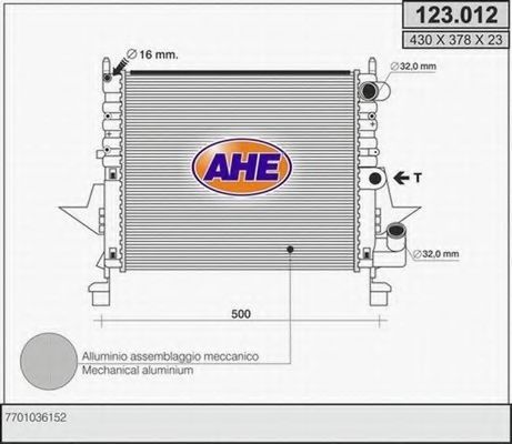 123.012 AHE Радиатор, охлаждение двигателя