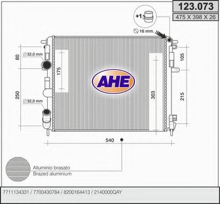 123.073 AHE Cooling System Radiator, engine cooling