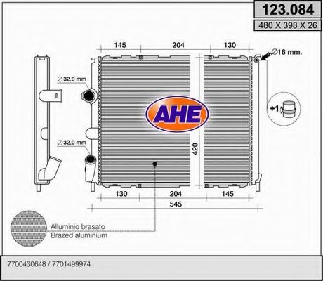 123.084 AHE Cooling System Radiator, engine cooling
