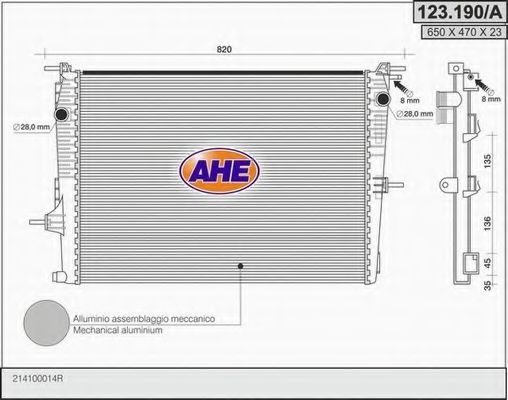 123.190/A AHE Cooling System Radiator, engine cooling