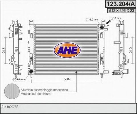 123.204/A AHE Cooling System Radiator, engine cooling