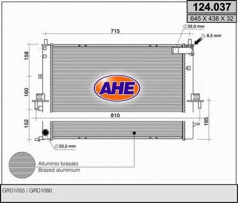 124.037 AHE Cooling System Radiator, engine cooling