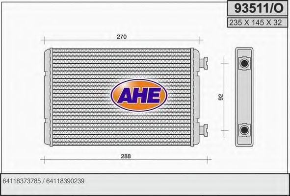 93511/O AHE Heat Exchanger, interior heating