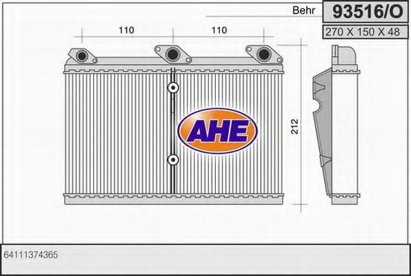 93516/O AHE Heat Exchanger, interior heating