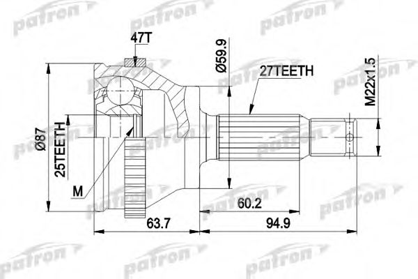 PCV1617AL PATRON Привод колеса Шарнирный комплект, приводной вал