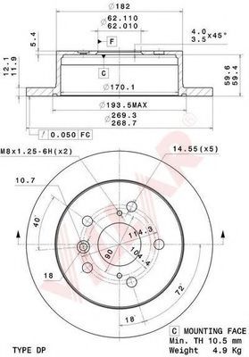 628.2059 VILLAR Тормозная система Тормозной диск